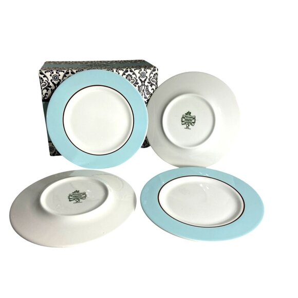 Set Of 4 Pagnossin Treviso 8” Egg Blue & White Ironstone Plates Made In Italy Di - Picture 4 of 7